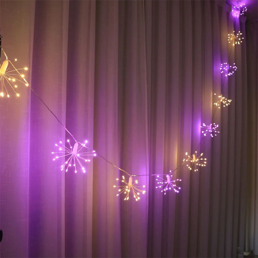 

Pink Warm White Solar Firework Light 10x22LEDS Copper Wire Starburst Light Solar Fairy Dandelion Light for Patio Umbrella Decor