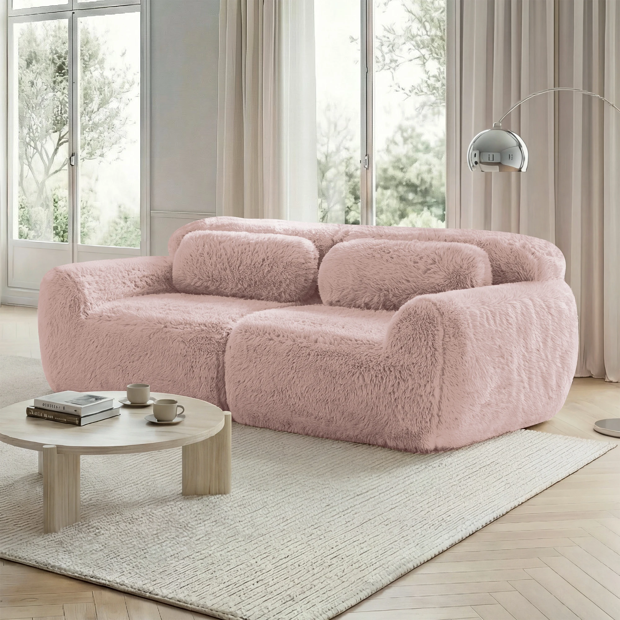 KOMHTOM 2 Sitzers Sofa aus Plüschstoff rahmenloses modulares Design mit Kissen weich hochelastischer Schaumstoff – Detail 2