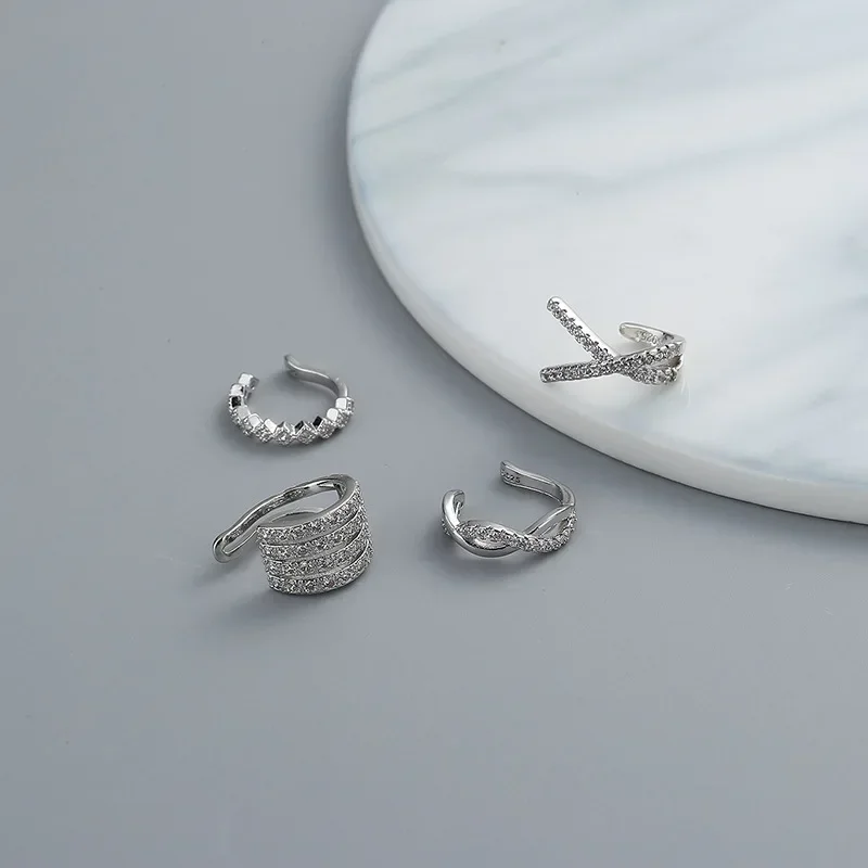 Crystal Korean Wave Cross Ear Cuff Clip on Earrings 1 Pcs For Women Without Piercing Non-pierced Jewelry ear clip earrings,clip earrings,ear clip,ear accessories