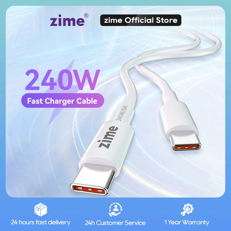 Zime 240W USB 유형 C-USB C PD iPhone 15 Pro Max iPad Macbook 용 고속 충전 충전기 케이블 Huawei Xiaomi Samsung