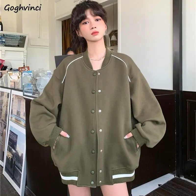 

Jackets Women Baggy American Retro Thicker Streetwear Casual Fashion Outwear Simple All-match Chic Students Ulzzang Autumn