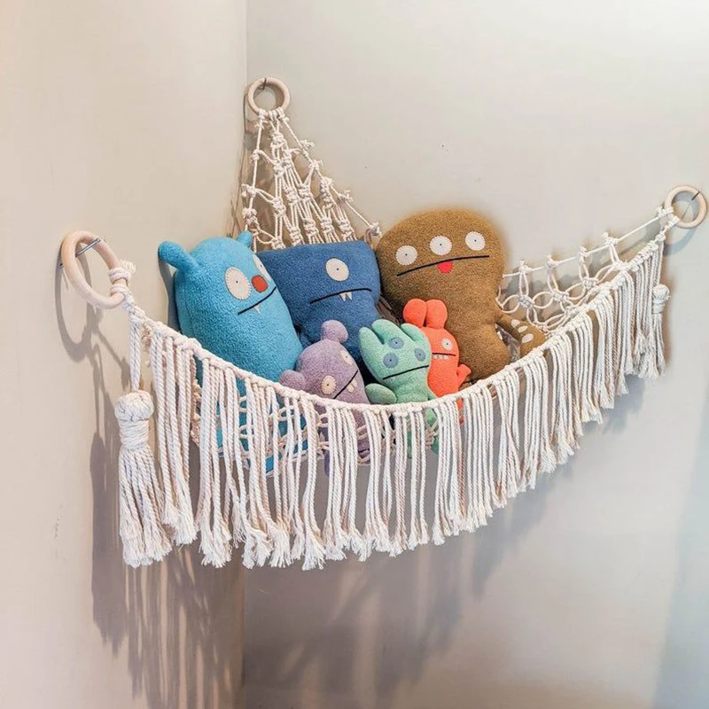 

Bathroom Tassel Storage Bags Cotton Rope Toy Living-room Storage Bag Bear Net Organizer Stuffed Towels Hand-woven Hammock Net