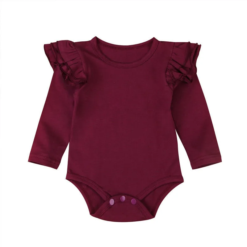 0-24months Baby Girl Long Sleeve Romper Ruffled Casual Bodysuit For Infant Girls Summer Solid White Black Gray Pink Playsuit 5