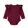 0-24months Baby Girl Long Sleeve Romper Ruffled Casual Bodysuit For Infant Girls Summer Solid White Black Gray Pink Playsuit 5