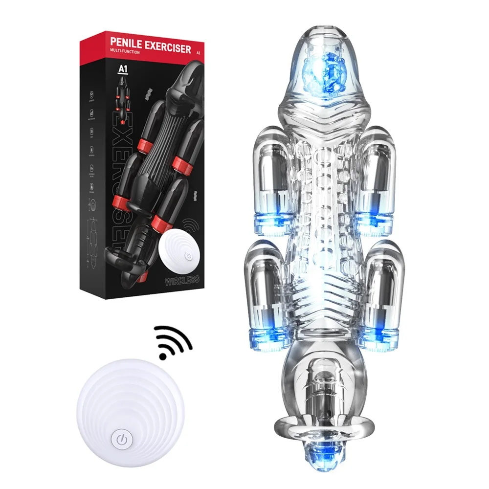 Vibromasseur de gland avec télécommande, vibromasseur de gland pour hommes, appareil d'entraînement du pénis, entraîneur de gland pour retarder l'éjaculation, sextoy_voghion.com