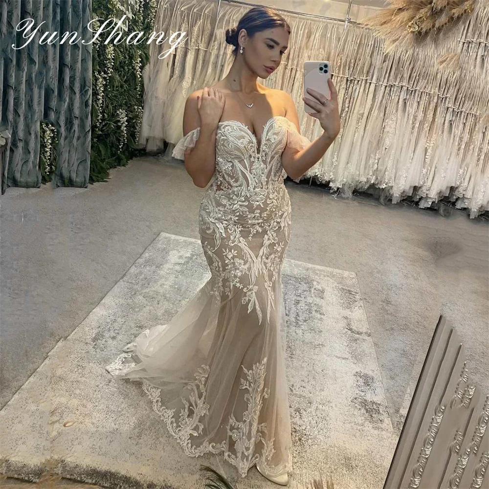 Yunshang Elegant Mermaid Wedding Dress Sweetheart Off The Shoulder Open Back Lace 2024 Bridal Gown Sweep Train Vestidos De Novia mermaid wedding dress lace appliqued simple plus size bridal gowns sweetheart neck corset up back sweep train african marriage