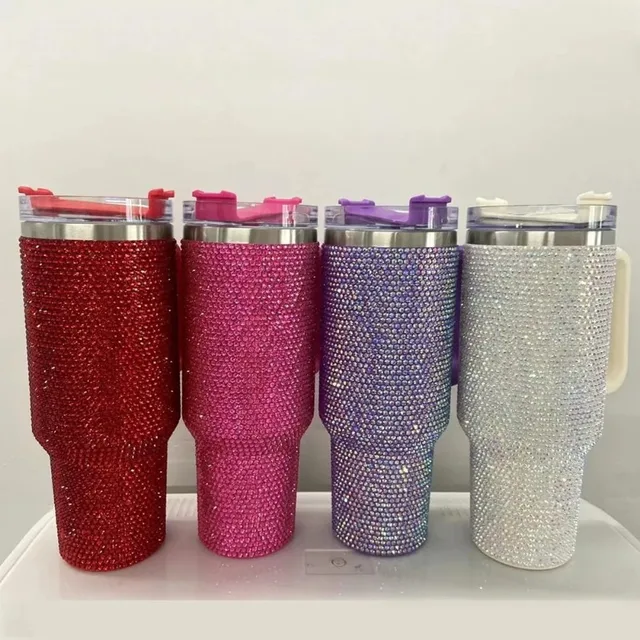 40oz Rhinestone Tumbler Stainless Steel Straw Women Cup Shiny Diamond Travel Car Thermoses Coffee Mug Water Bottle Drinkware 6