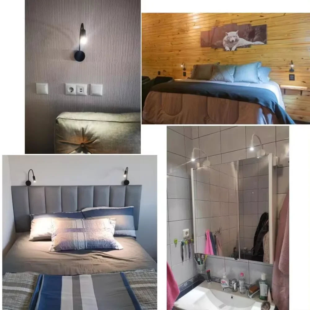3W LED Bedside Wall Lamp Flexible Adjustable Gooseneck Reading Light for Bed Headboard Workbench Desk Night Lamp With Switch