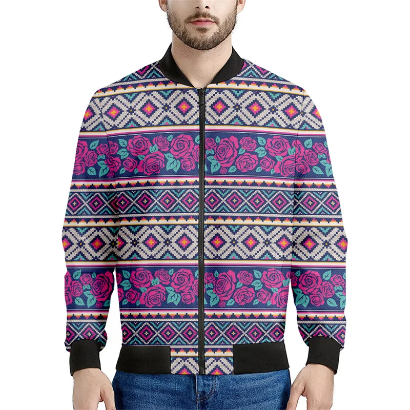 thumbnail image 1 of Chaqueta bomber con estampado 3D de flores rosas para hombre, sudadera con gráfico floral para primavera y otoño, tops para mujer, abrigo de manga larga con cremallera para calle, 1 of 5
