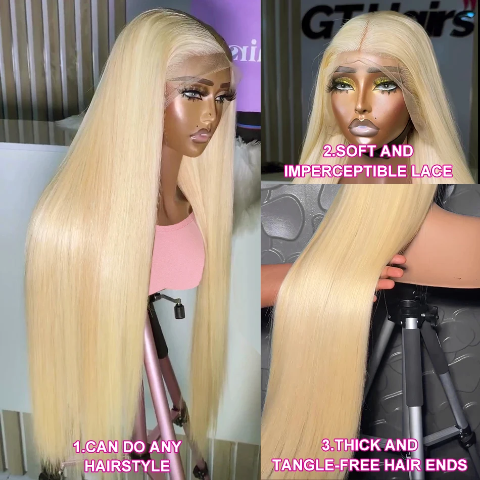Human Hair Wig 613 Blonde Bone Straight 13x6 13x4 Lace Front Brazilian 250% Colored For Women 30 34 Inch