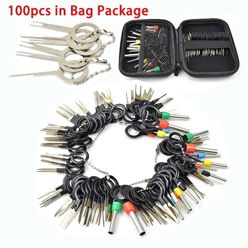 Car Terminal Removal Repair Tools 100Pcs Electrical Wiring Crimp Connector Pin Extractor Kit Keys Automotive Plug Pullers car terminal extractor terminal removal kit car repair tool terminal removal tool car terminal puller electrical connector pin removal kit