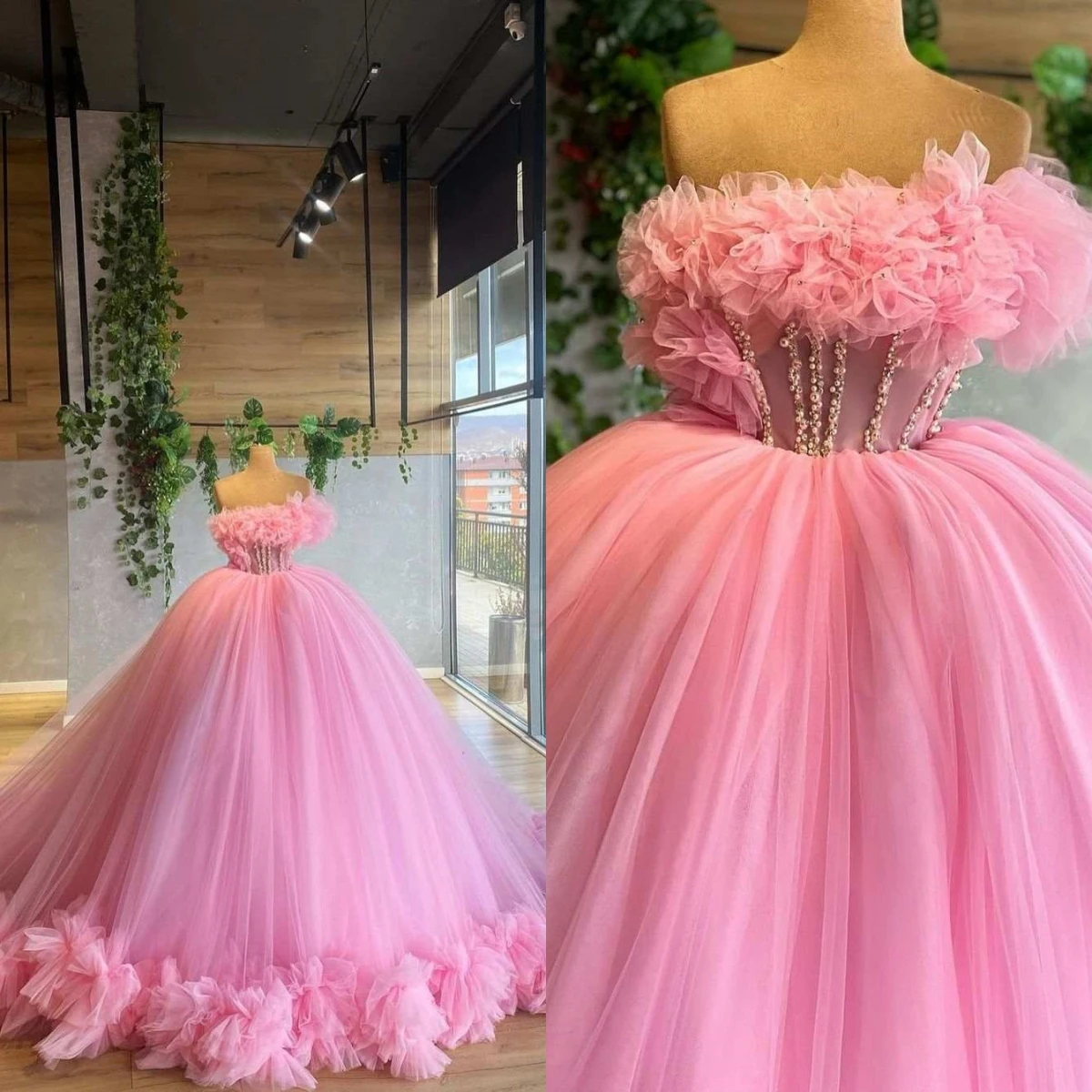

Classic A-Line Gown Prom Dresses Appliques Pearls Ruffles Organza Celebrity Party Evening Dresses Plus Size Custom Size Color