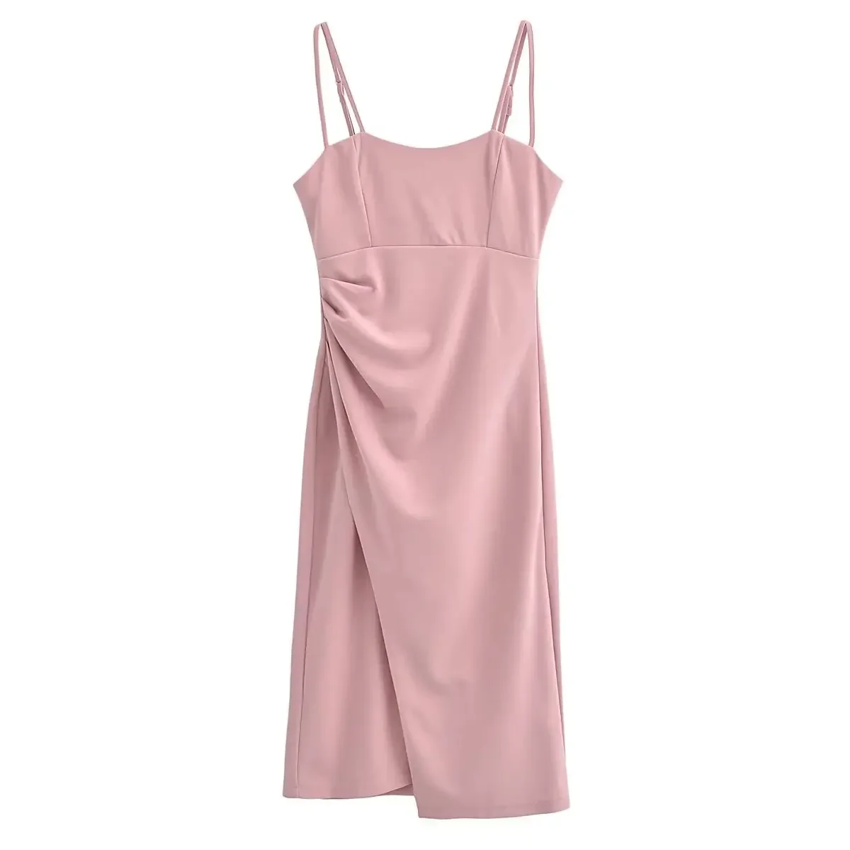 

Women New Chic Fashion Pleated decoration Slim Split Suspender Midi Dress Vintage Sleeveless Backless Female Dresses robe Mujer