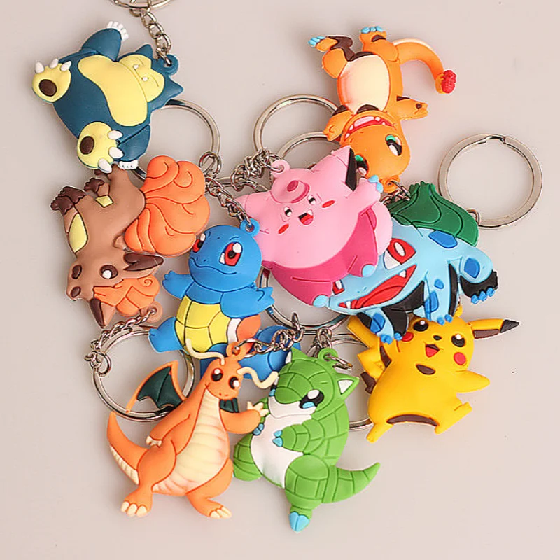 Pokemon Anime Marowak Abra Gengar Ponyta Porygon Alloy Silicone Keychain Accessories Pendant Bag Key Ring Pendant Birthday Gifts key chain
