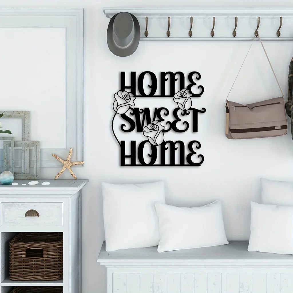 

1pc Inspirational Script Wall Saying Plaque, Home Sweet Home Metal Wall Mount Word Wall Sculptures Decor, Decorative Seamless