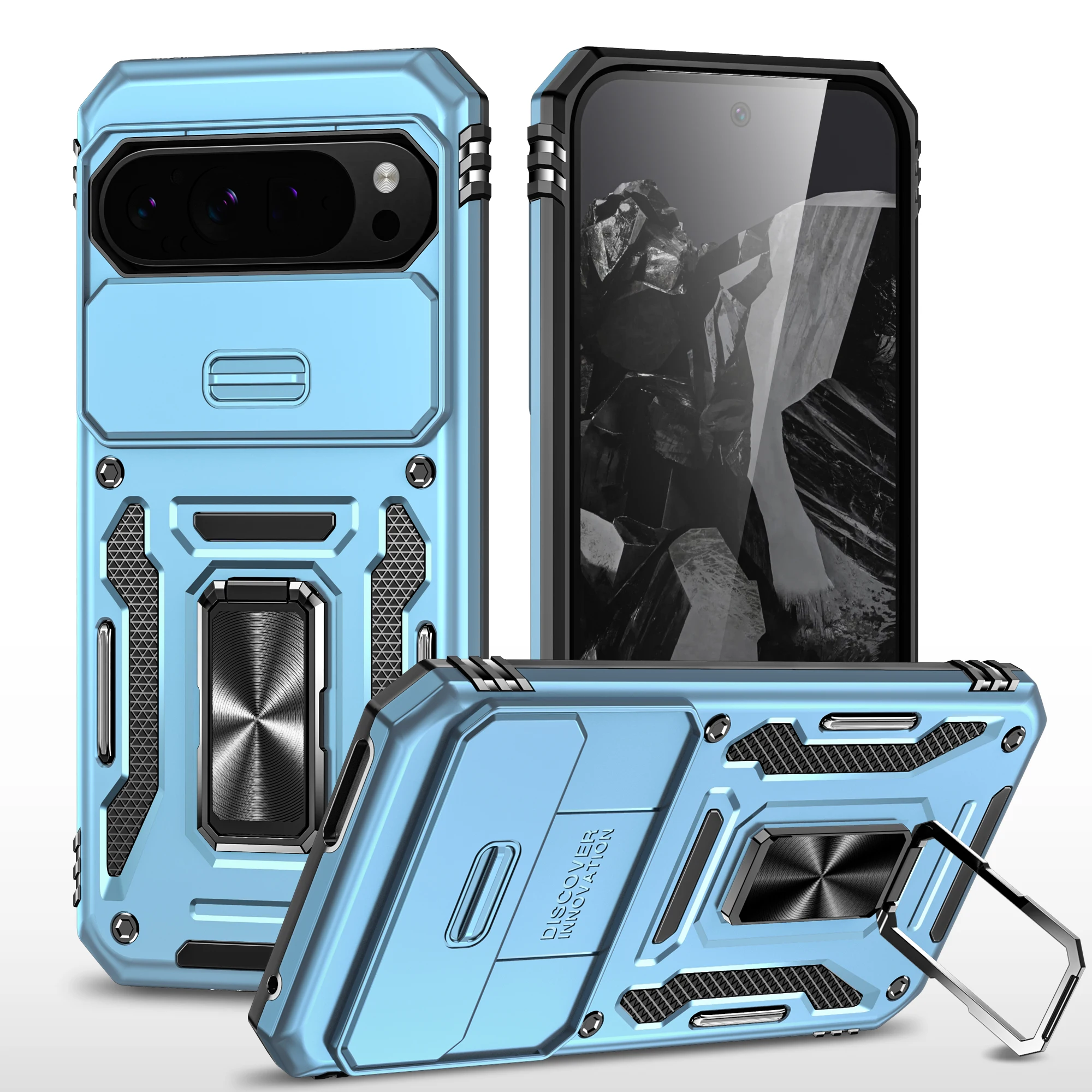 Enhanced Magnetic Ring Holder Armor Phone Case with Slide Camera Protector