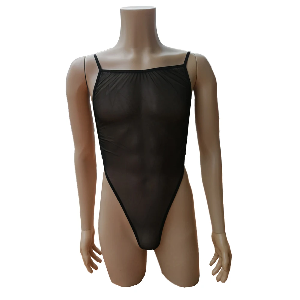 

Mens Sheer Black Mesh Thong Leotard Sexy Hollow Backless Sleeveless Bodysuit Perspective Stretchy Jumpsuit Erotic Underwear