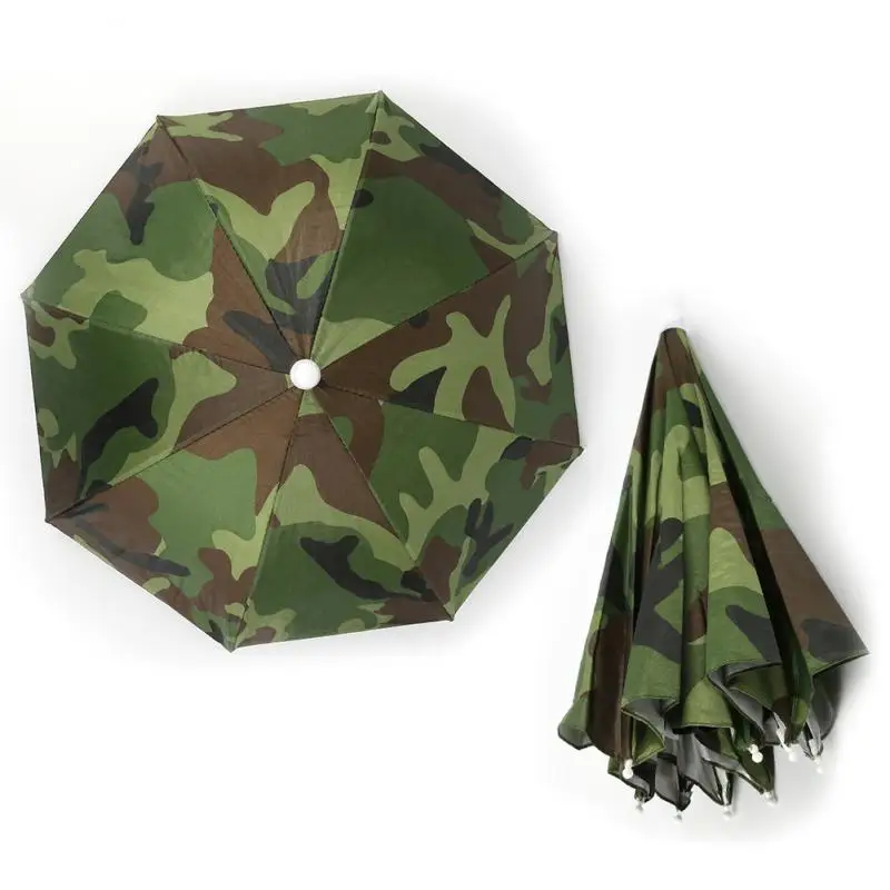 Portable Rain Umbrella Hat Army Green Foldable Outdoor Pesca Sun Shade Waterproof Camping Fishing Headwear Cap Beach Head Hats 1