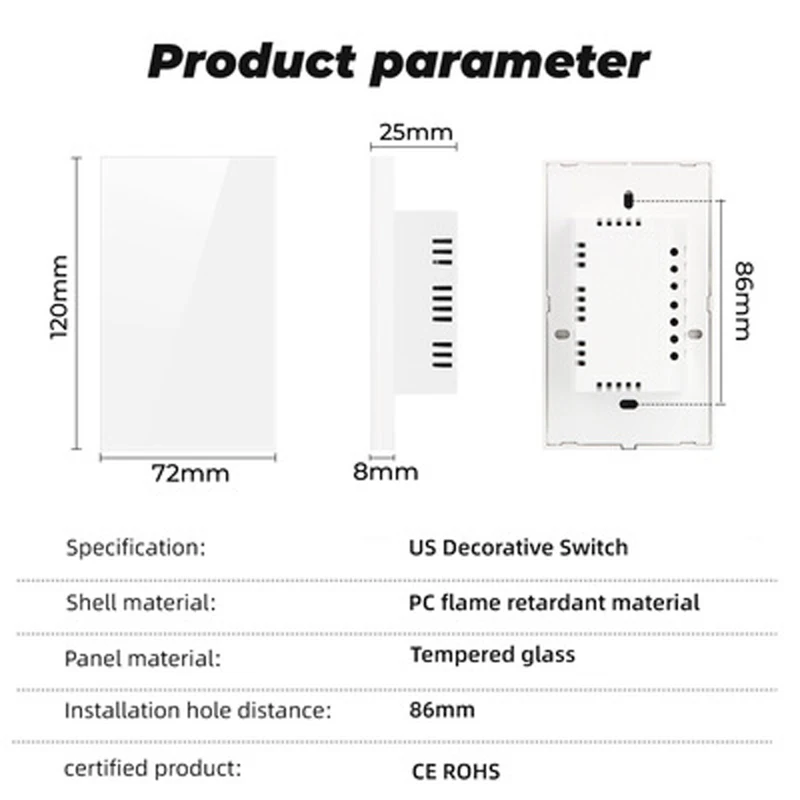 American Standard Wall Bottom Box Baffle Toughened Crystal Glass Switch Panel Wall Socket Blank Panel