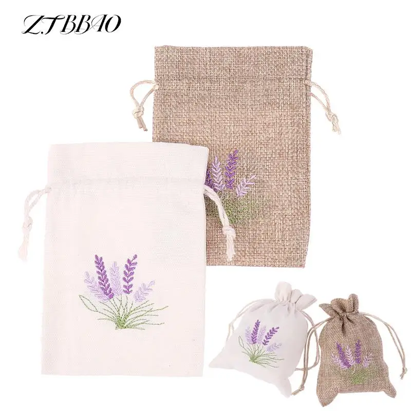 1 pz riutilizzabile aromaterapia borsa con coulisse ricamo sacchetti di lavanda sacchetti di aromi di fiori secchi sacchetti di semi di iuta di cotone