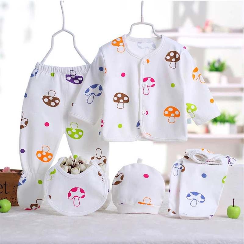 

5Piece Sets Spring Autumn Newborn Girls Boy Clothes Casual Cartoon Cute Print Cotton Tops+Pants Baby Boutique Clothing BC1477-1