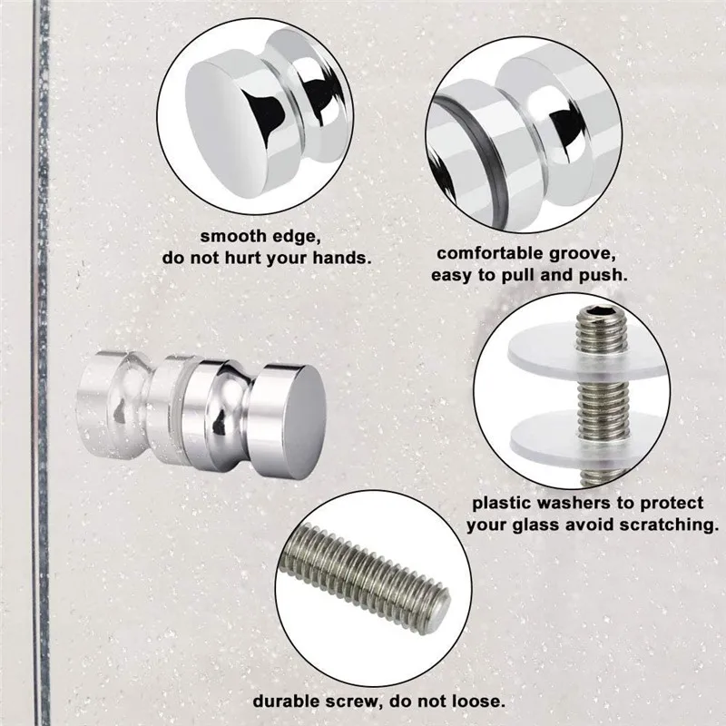 Door Handles Cabinet Handles Shower Handles Aluminum Alloy Door Handle 1.1" Dia Single Glass Door Knob Bathroom Shower Cabinet Double-Sided Handle Pull with Screw Hardware