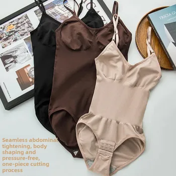 Women's One-Piece Shapewear Thin Summer Suitable Abdomen Inward Drawstring Halter Neck Design Body Sculpting Underwear