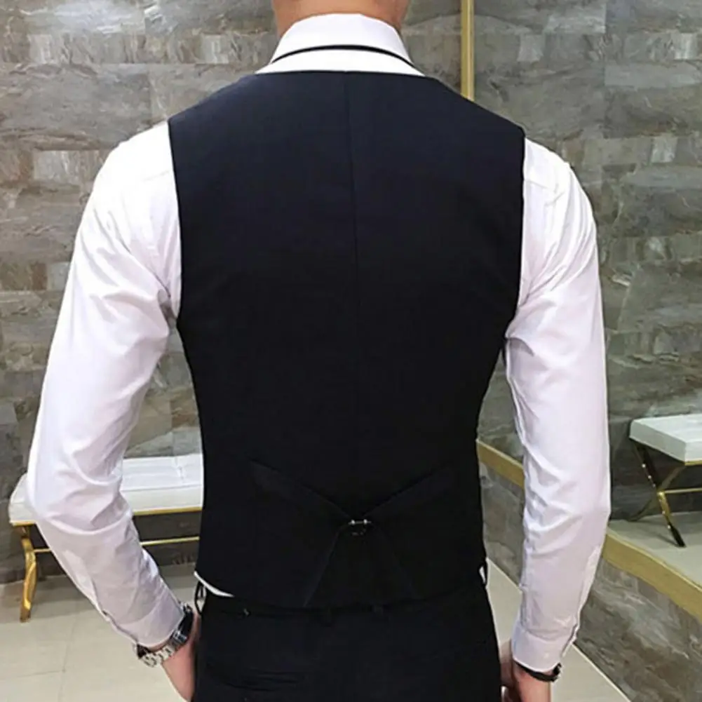 Gentle Men Formal Vest Sleeveless Pocket Single-Breasted Waistcoat Classic Black Suit Vest Men Business Wedding Tank Top dress vests