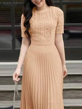 Elegant Women Desses 2025 Summer Lace Patchwork Dress Stylish Party Sundress ZANZEA Fashion Short Sleeve Pleated Work Vestidos