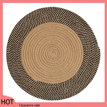 A88Z Japanese Style Woven Carpet Jute Round Floor Mat Simple Coffee Table Mats Bedroom Living Room Sofa Floor Rugs 5