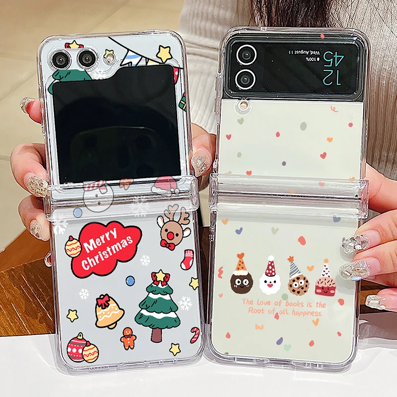Festive Santa & Elk Design Clear Hard Folding Phone Case