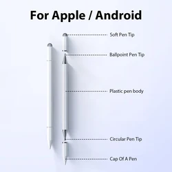 Universal 3-in-1 Magnetic Stylus Pen - Precision Capacitive Touchscreen Pencil for Smartphones and Tablets (Plastic White)