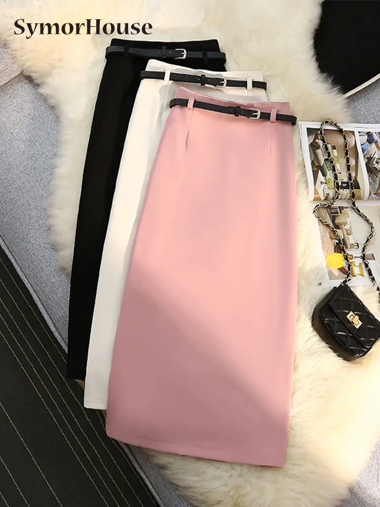 

Spring Summer Business Skirts Women With Sashes High Waist Office Ladies Elegant Fashion Back Split Wrap -Hips Skirts Female