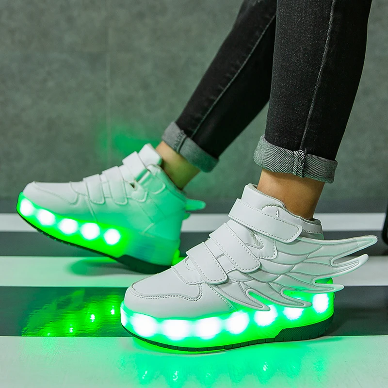 Roller Skate Shoes Kids Fashion Casual Sport Sneaker Boy Girl Toys Led Lighted Wing Boots Children Boots