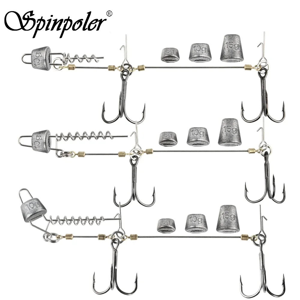 Montages Spinpoler pour brochet avec plombs réglables et hameçons robustes pour leurres souples