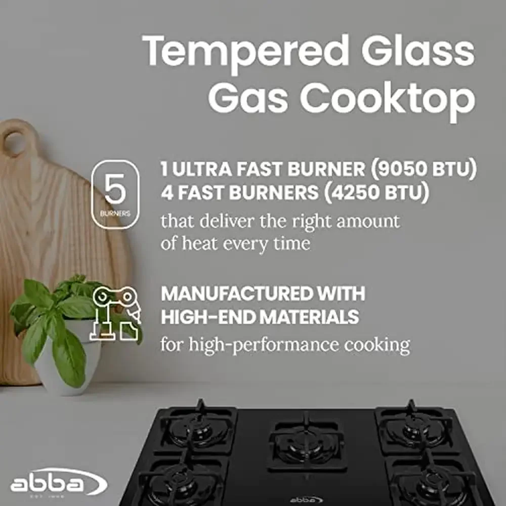 Gas Cooktop 36" 5-Burner Tempered Glass Stove Automatic Ignition Professional Grade Heating Black 2