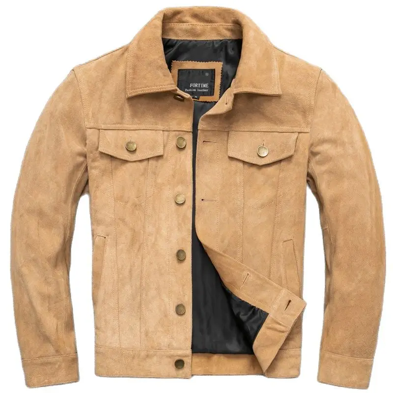 

Top layer suede Genuine leather jacket Men's denim leather jacket New list high quality slim short leather coat