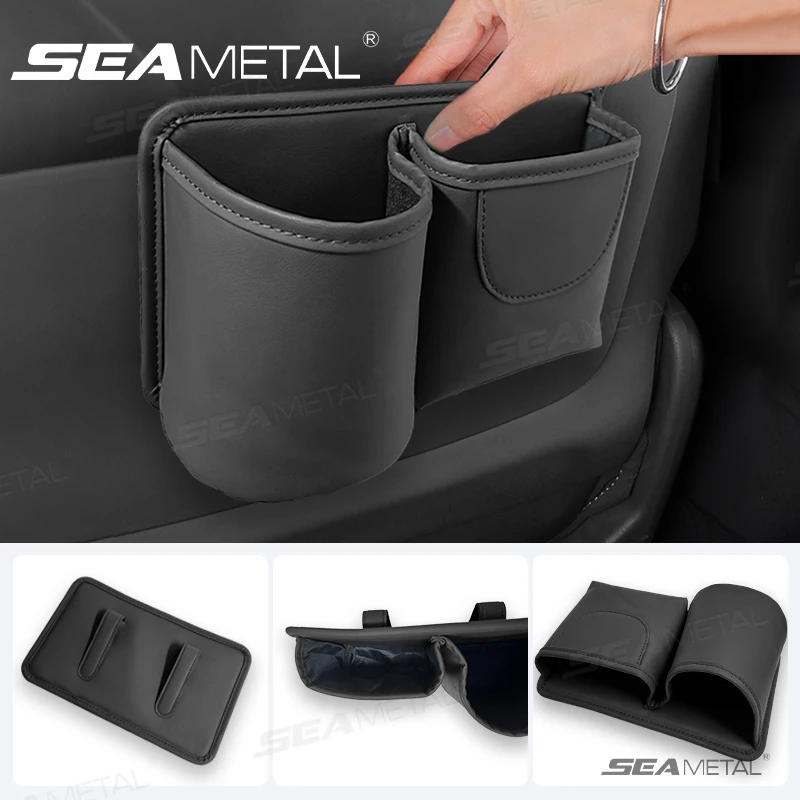 Premium PU Leather Car Storage Bag Organizer with Cup Holder