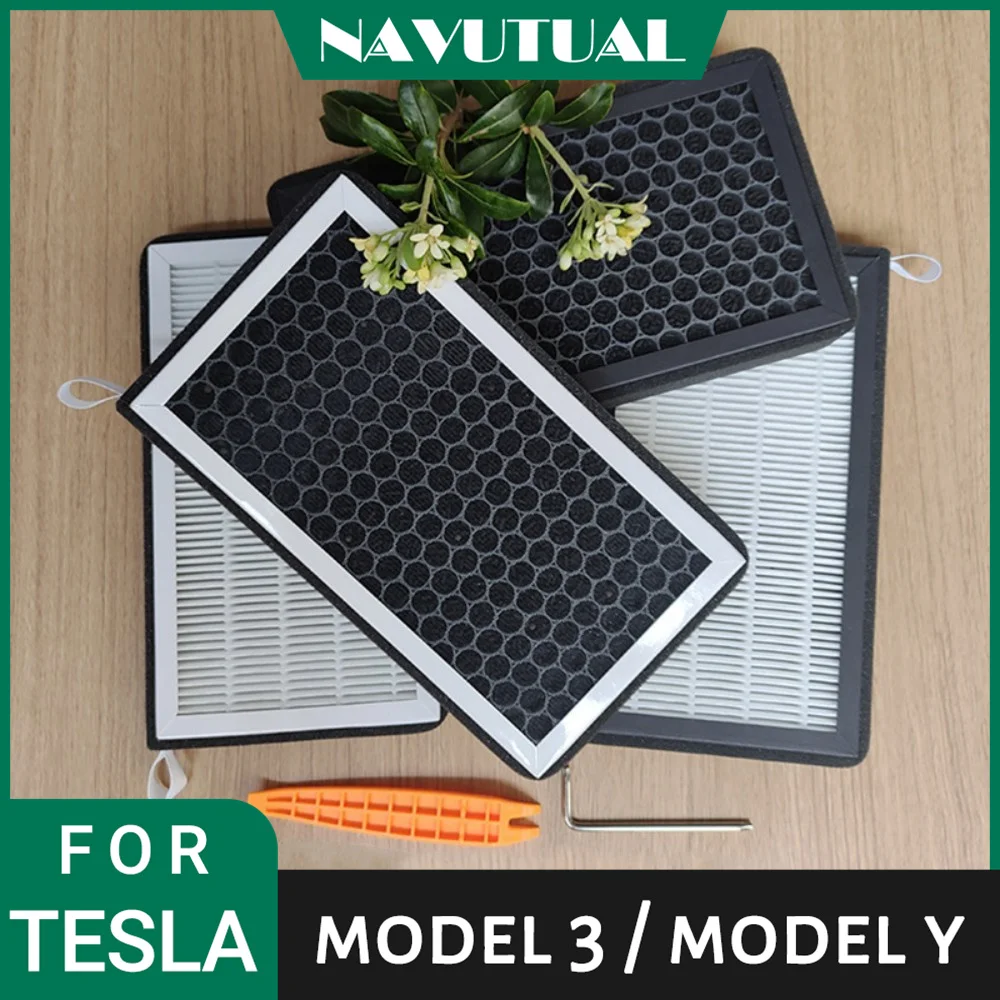 

For Tesla Model 3 Y 2016 - 2023 Air Conditioning Filter Element Replacement 2 Pieces Filter Screen HEPA Activated Carbon Filter