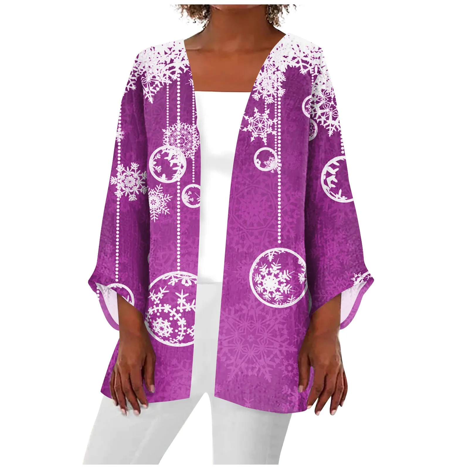 

Women's Cardigan Plus Size Fashion Christmas Print Medium Length Jacket Coat New Fashion Simple Versatile Clothing 2023 Femme