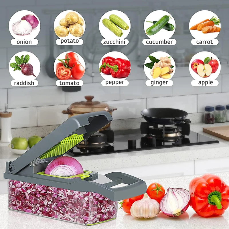 Kitchen tool 16 in 1 Multifunctional Vegetable Slicer Cutter Shredders Slicer With Basket Fruit Potato Chopper Carrot Gratertool