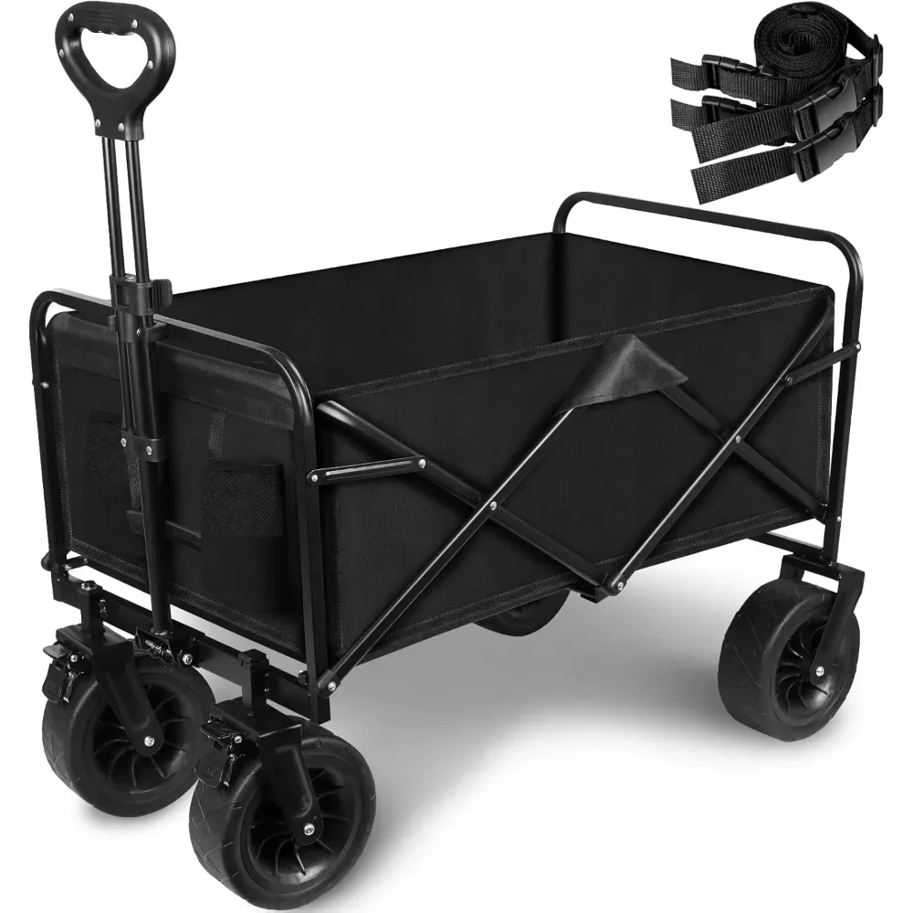Collapsible Wagon Cart, Portable Heavy Duty Large Capacity Outdoor Garden Wagon with Big All-Terrain Wheels and Drink Holders