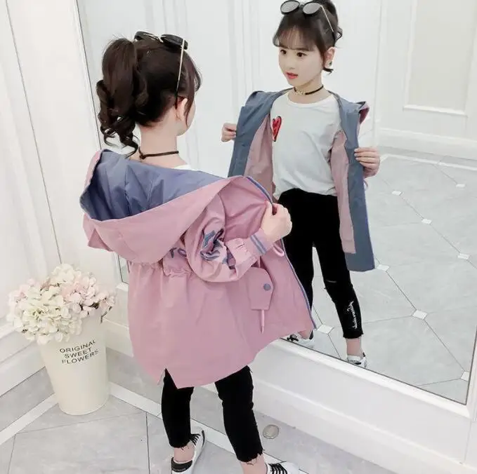 Girls Autumn Jackets Children's Clothing Hooded Outerwear Fashion Windbreaker Top Kids Coat 2 To 12 Years Old Baby Clothes Kids Jacket