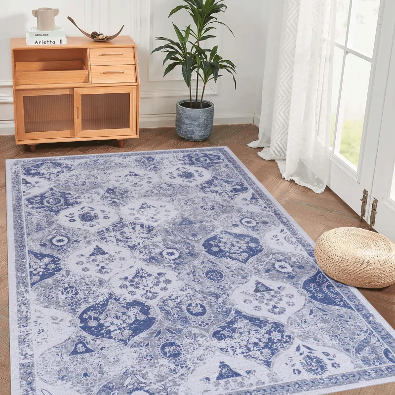 Elegant Blue Washable 4x6 Area Rug