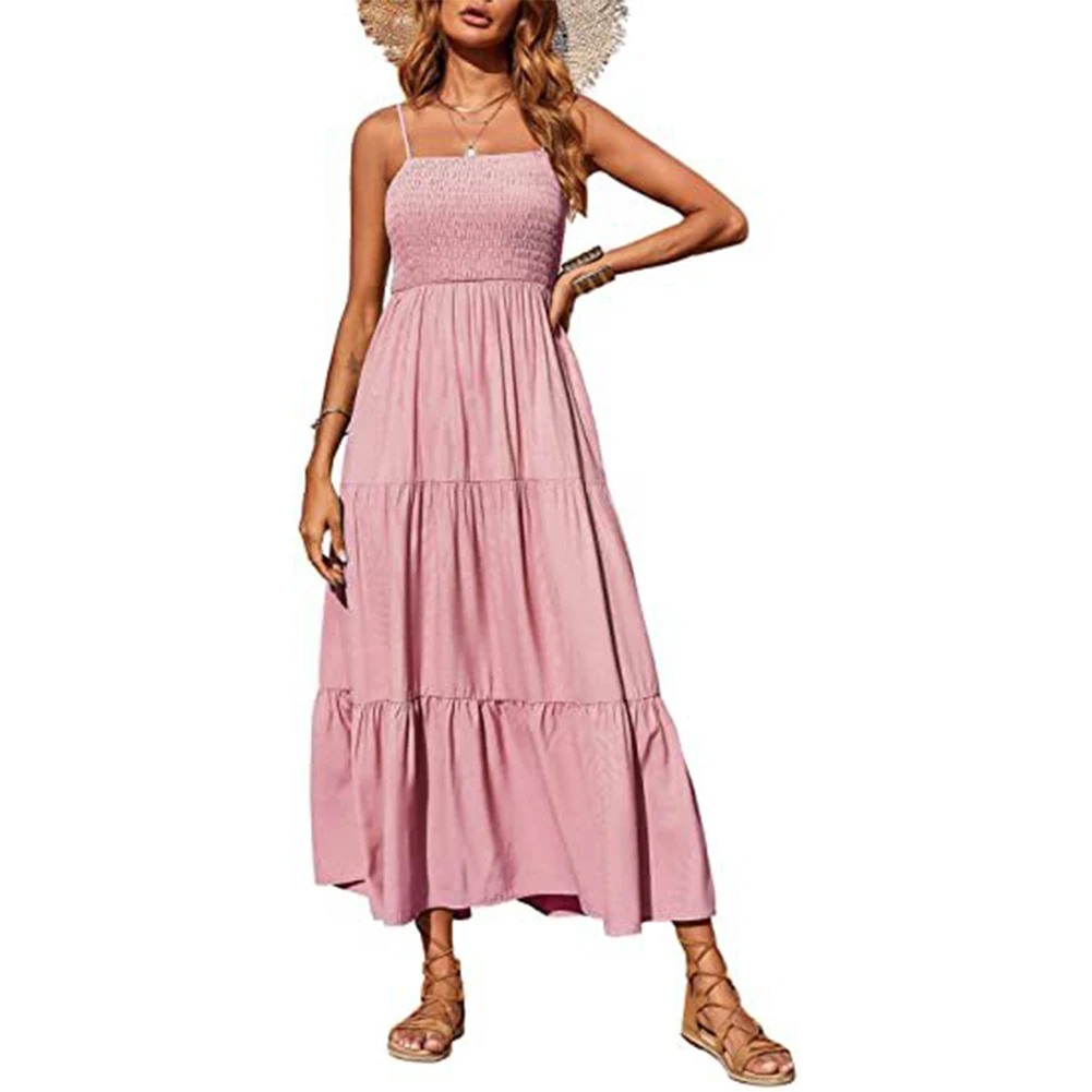 

Comfortable All Seasons Daily Dress Skirt Loose Multi-layered Pleats Sleeveless Suspenders Tube Top Womens Casual