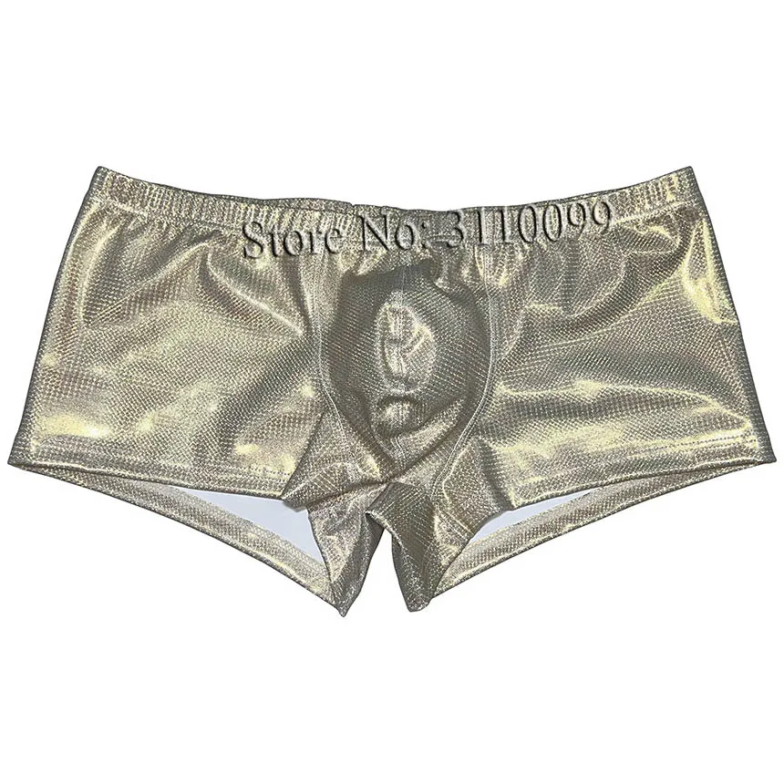 Men's Soft Dazzle Leather Boxer Briefs Underwear Bulge Pouch Panties Hot Trunks