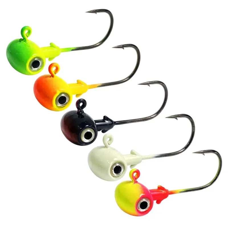 

5Pcs/Lot Lead Head Hook Fishhook Barbed Hook 3D Fish Eyes 3.5g/5g/7g/10g/14g Fishing Accessories