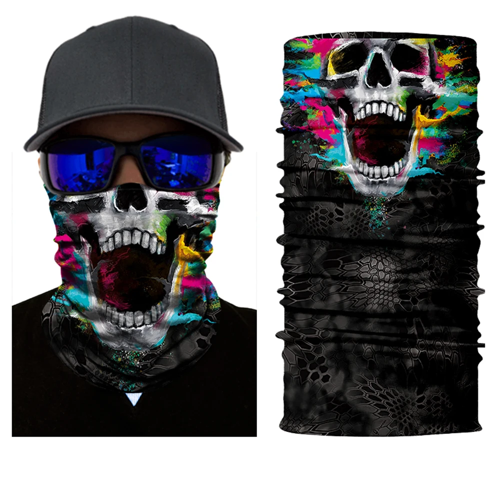 Skull Mask Ghost Balaclava Motorcycle Face Shield Neck Scarf Moto Motorbike Bandana Head Guard Men Sun Masks Headband