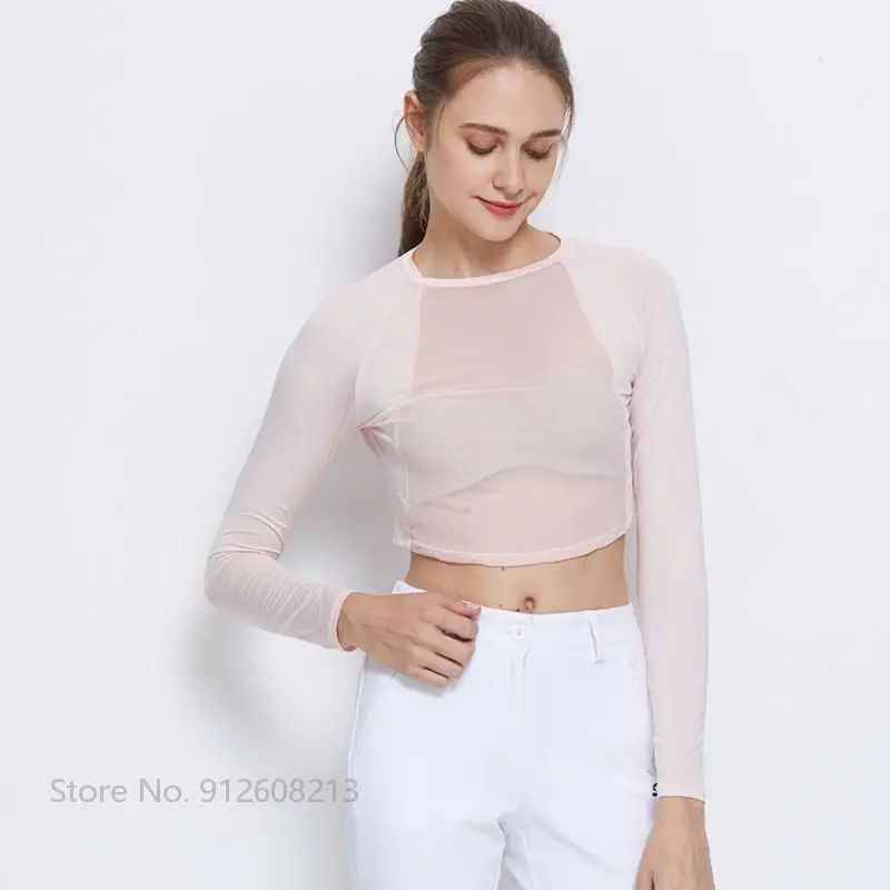 Swan Love Golf Summer Cropped Tops Women Sunscreen Long Sleeve Golf Shirts Ladies Anti-UV Ice Silk Bottoming T-Shirt Underwear