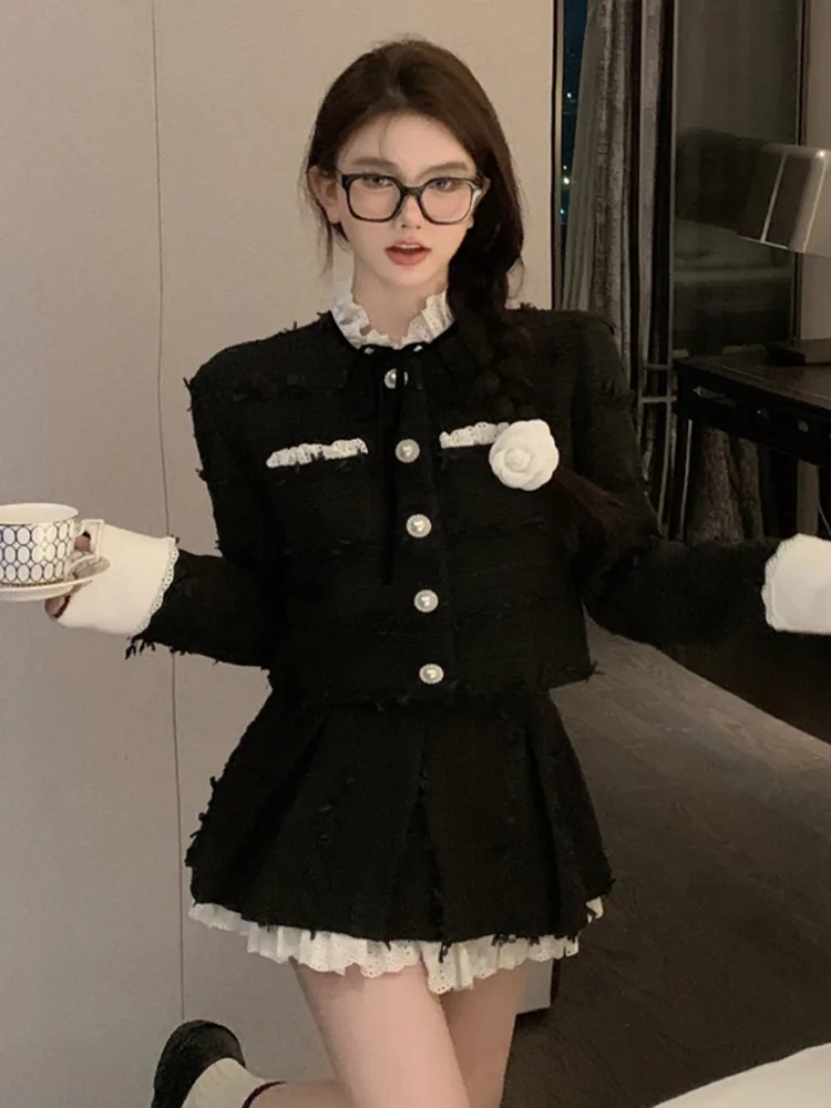 

High Quality French Small Fragrant 2 Piece Set For Women Short Jacket Coat + Skirt Suits Korean Fashion Sweet Two Piece Sets